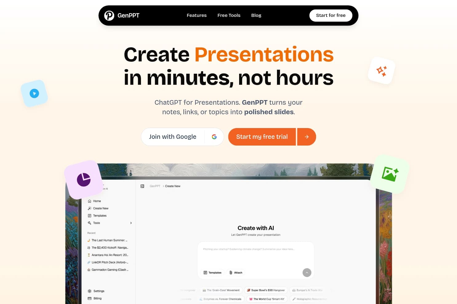 GenPPT homepage — AI presentation maker that exports native PowerPoint files