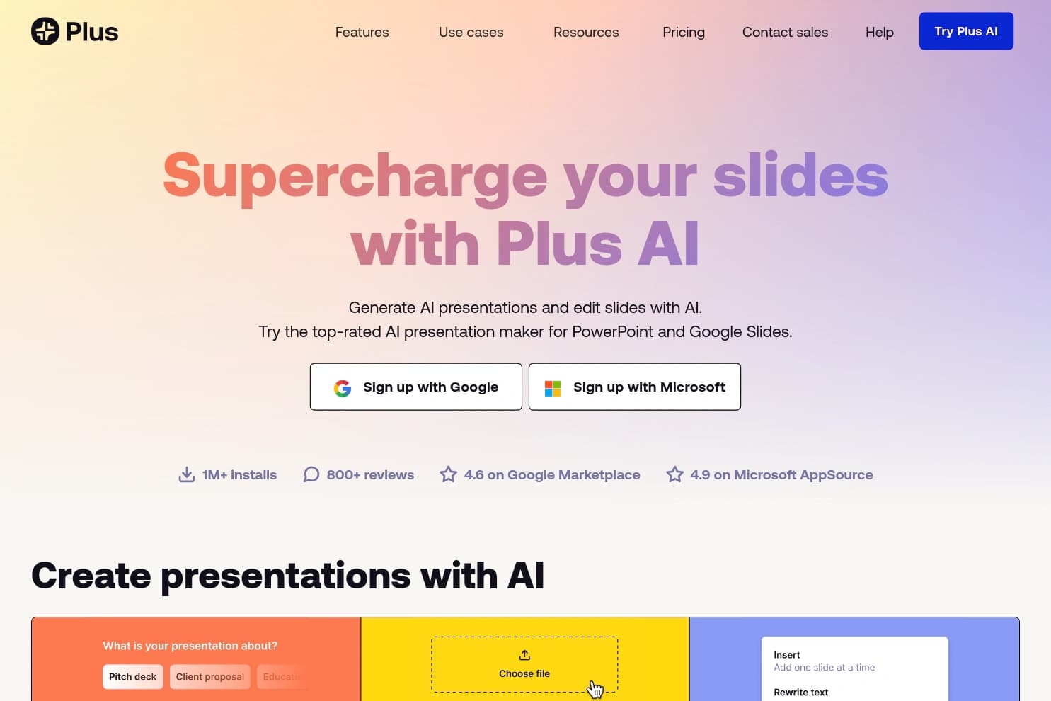 Plus AI — Google Slides and PowerPoint AI add-on for native slide editing