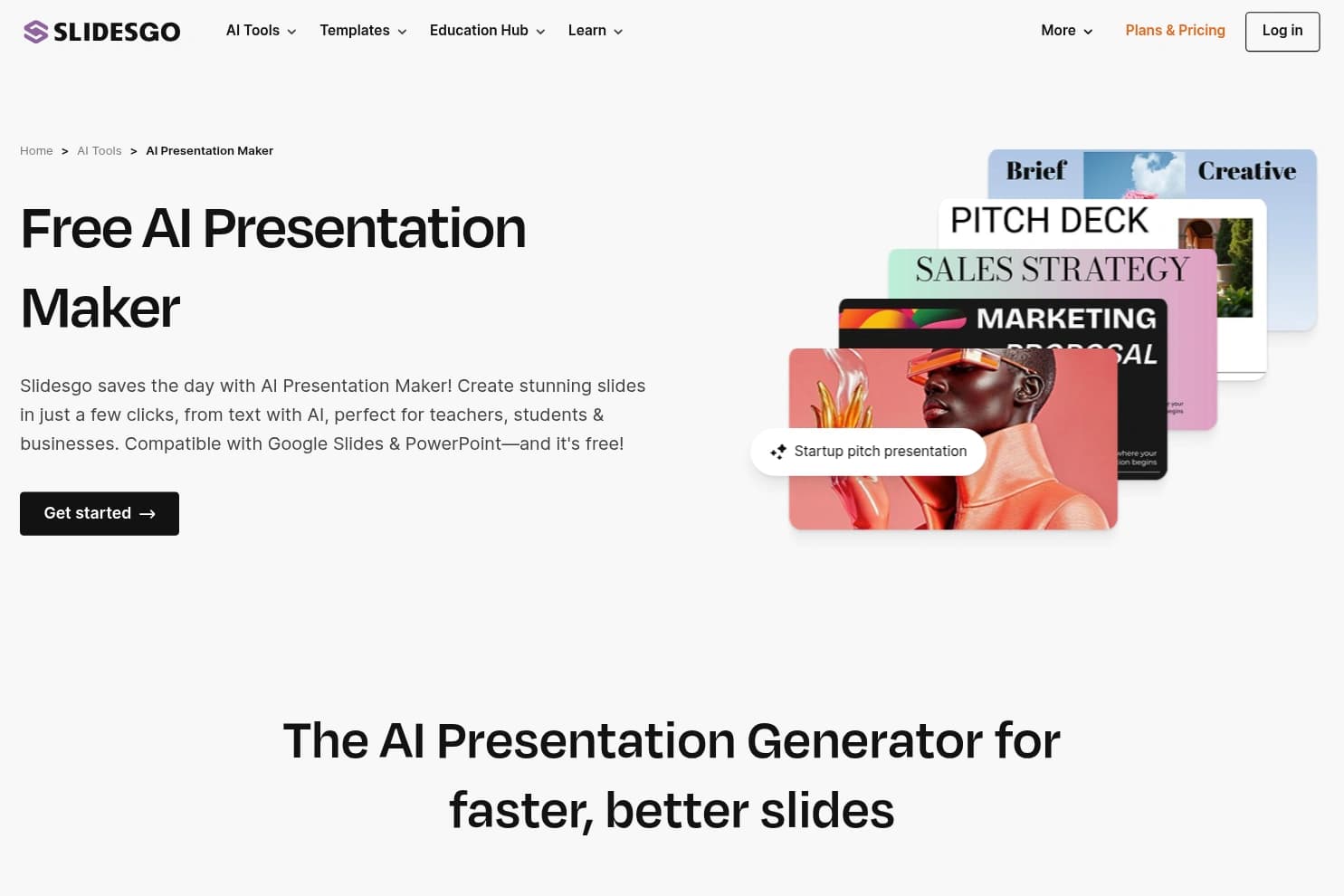 Slidesgo AI Presentation Maker — free template-driven AI slide generator