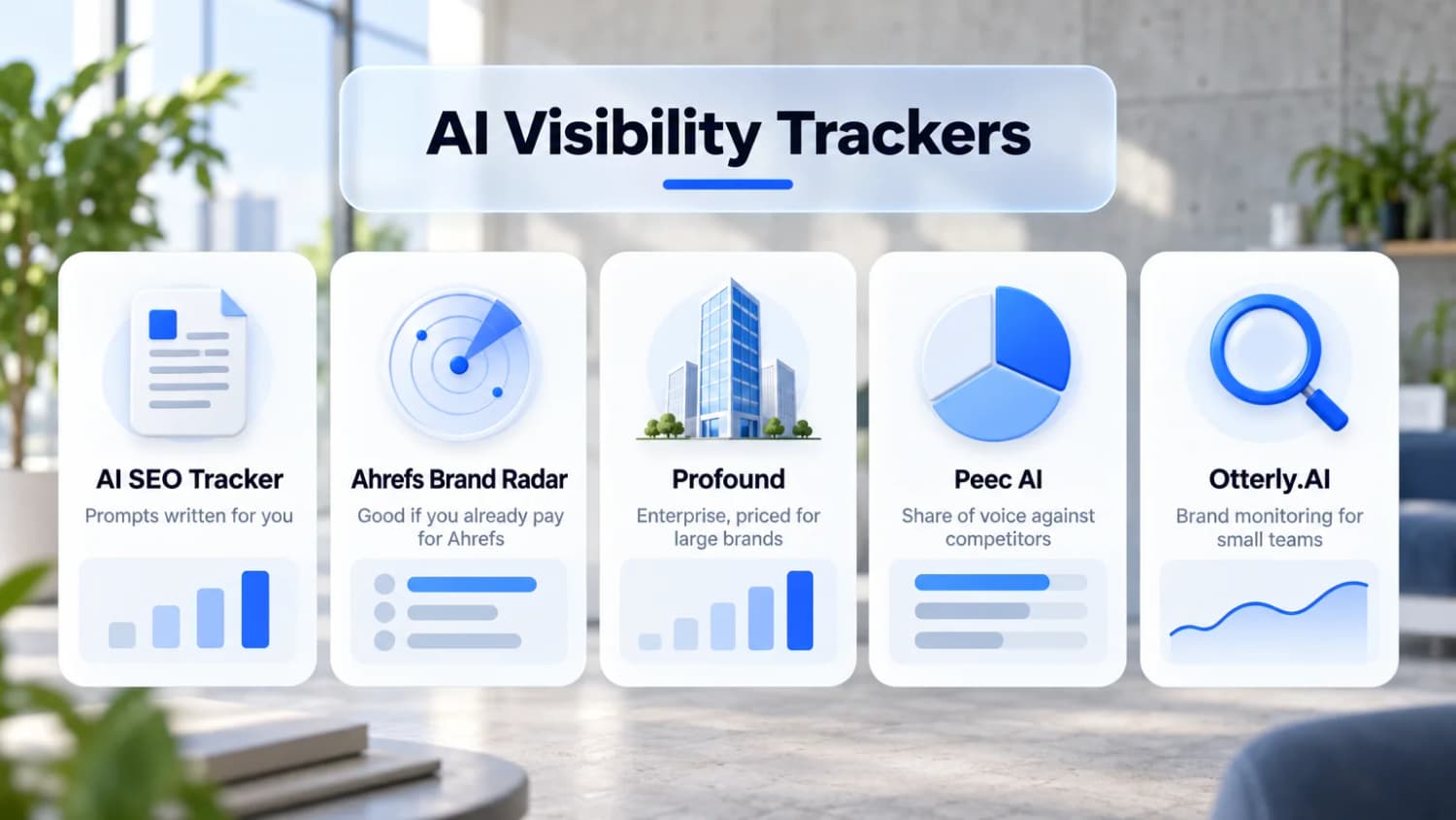 AI Visibility Trackers: AI SEO Tracker, Ahrefs Brand Radar, Profound, Peec AI and Otterly.AI, each with who it suits and what it measures