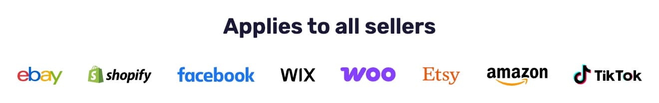 AutoDS universal platform compatibility showing eBay, Shopify, Facebook, WIX, WooCommerce, Etsy, Amazon, and TikTok integration for all sellers