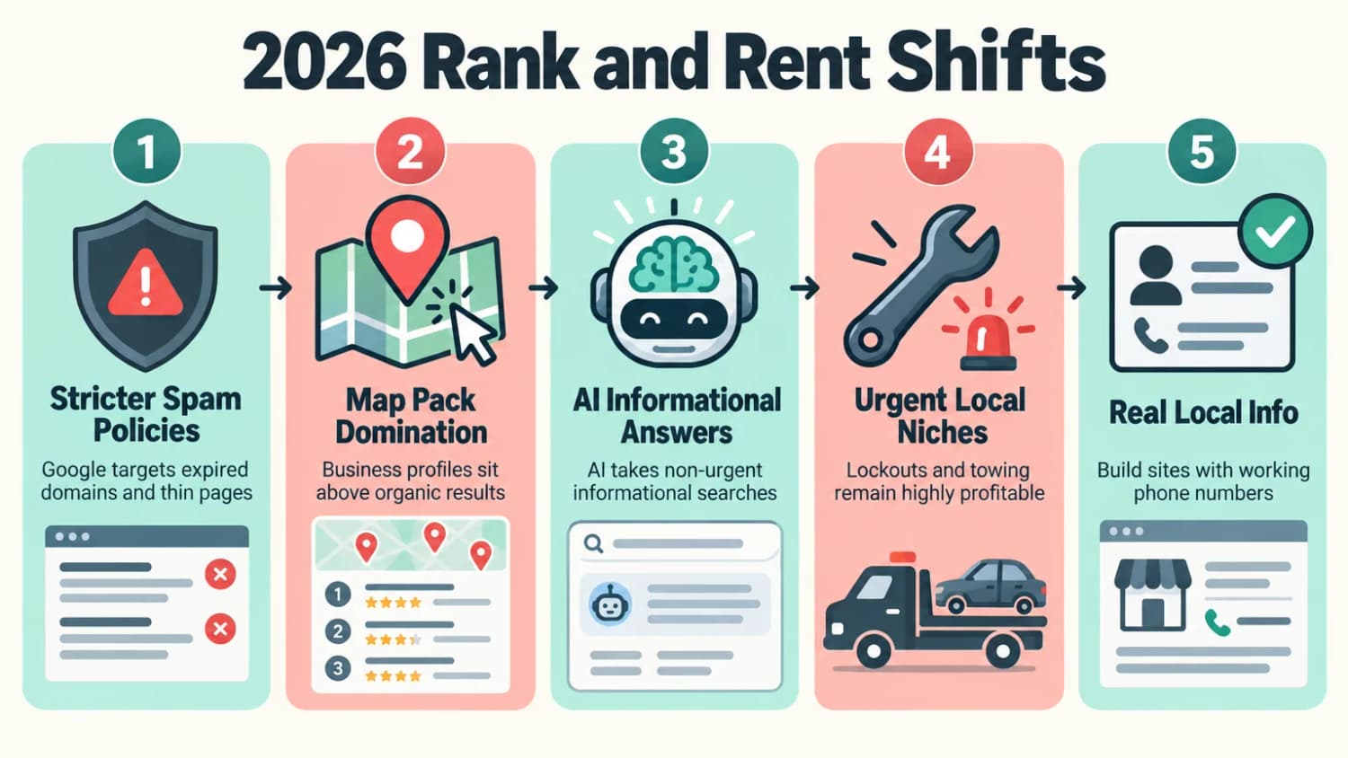 2026 Rank and Rent Shifts: Stricter Spam Policies, Map Pack Domination, AI Informational Answers, Urgent Local Niches, and Real Local Info.