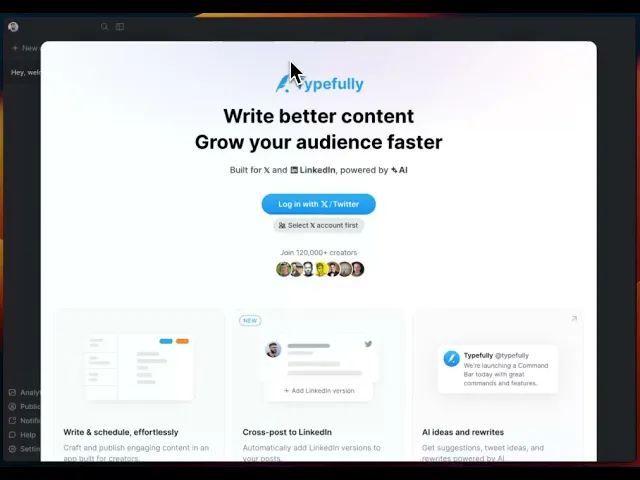 Youtube video Typefully: Landing Page Scrolling Video