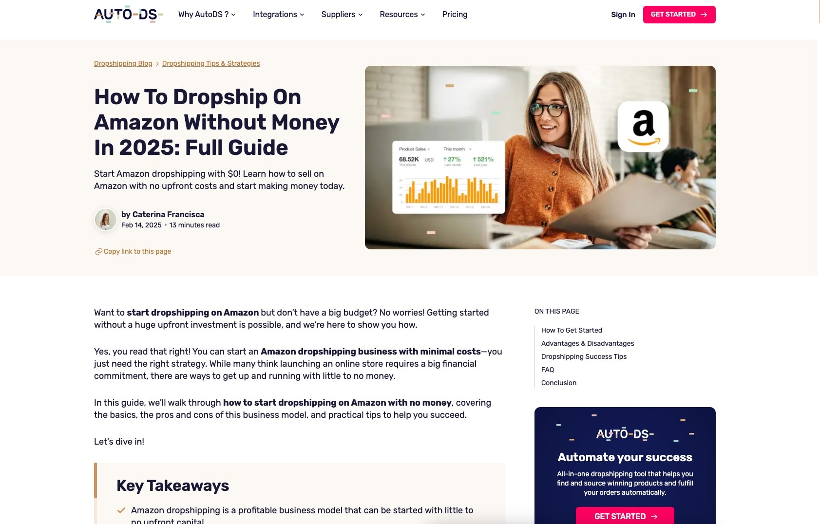 AutoDS blog post showing perfect typography with clear headlines, readable body text, proper spacing, and visual hierarchy