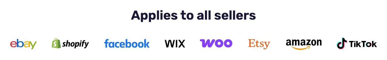 AutoDS universal platform compatibility showing eBay, Shopify, Facebook, WIX, WooCommerce, Etsy, Amazon, and TikTok integration for all sellers