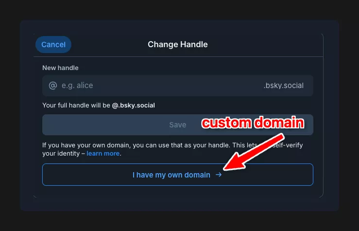 Setting custom domain in Bluesky