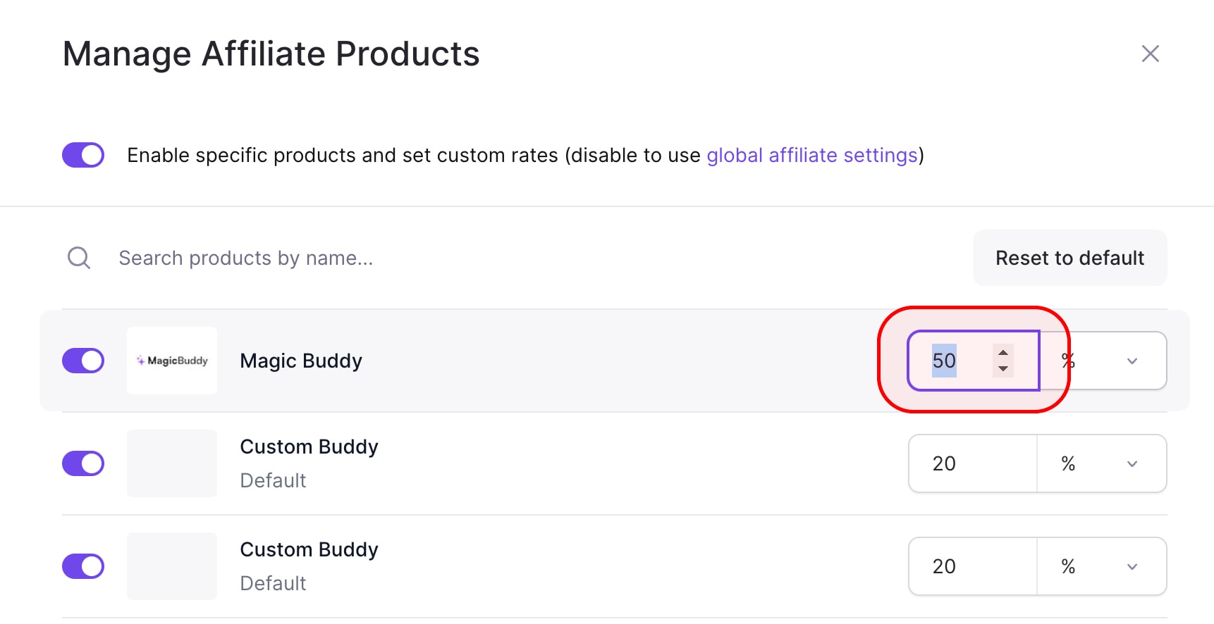 Custom commission rates