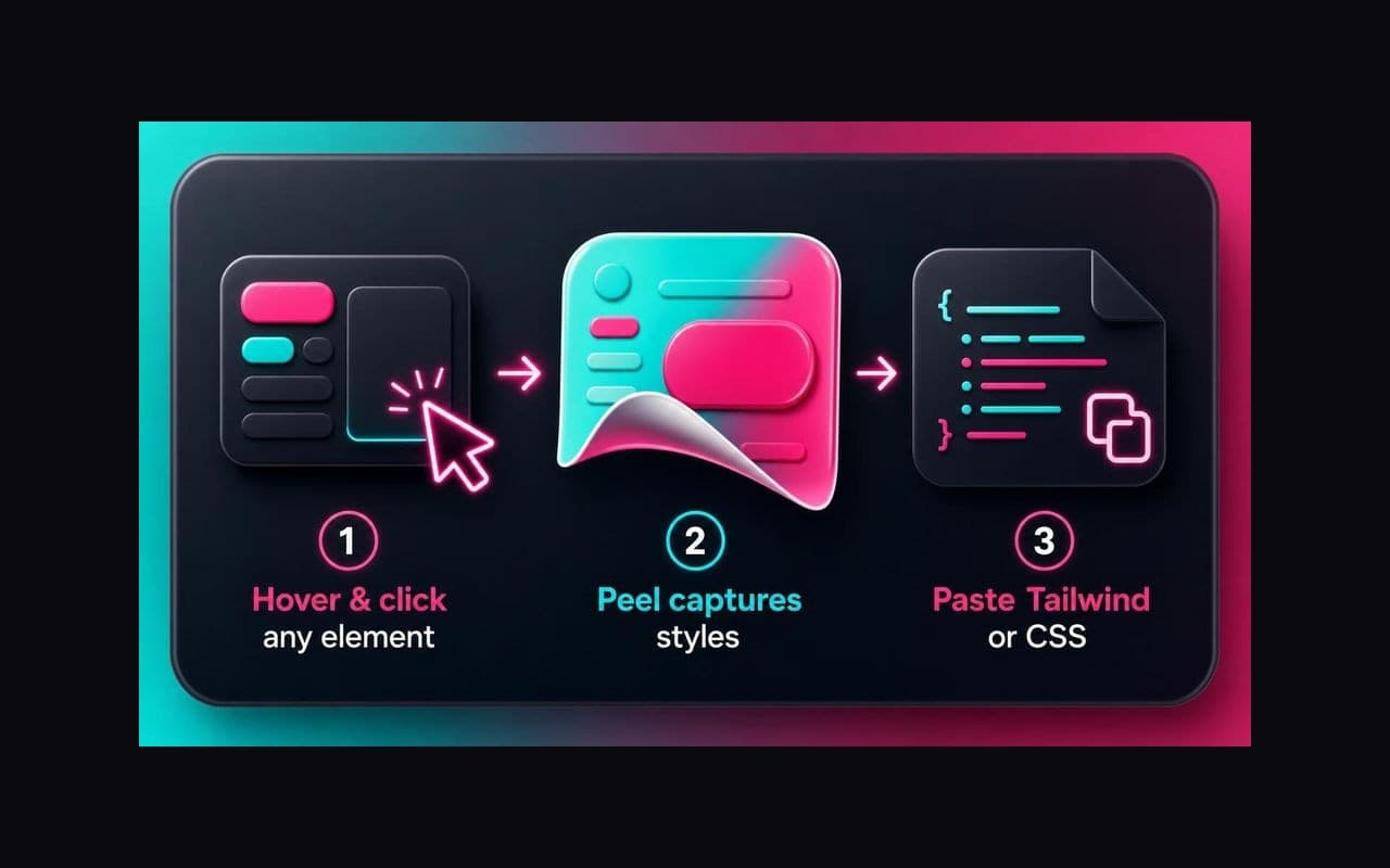 How Peel UI picker works — hover, click, copy in three steps