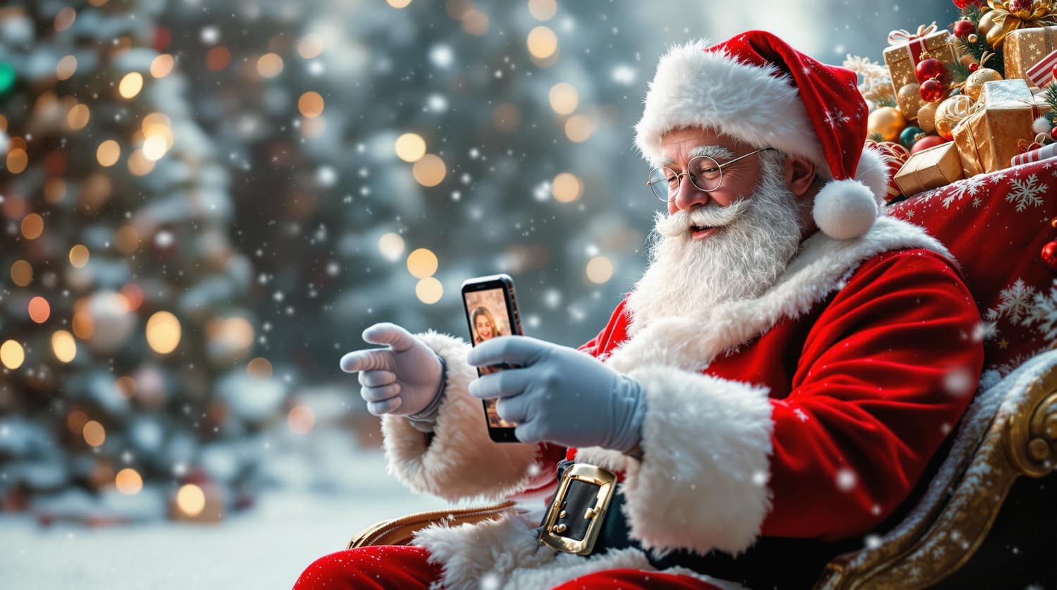 AI-generated Christmas selfie with Santa theme AI-generated Christmas selfie with Santa theme