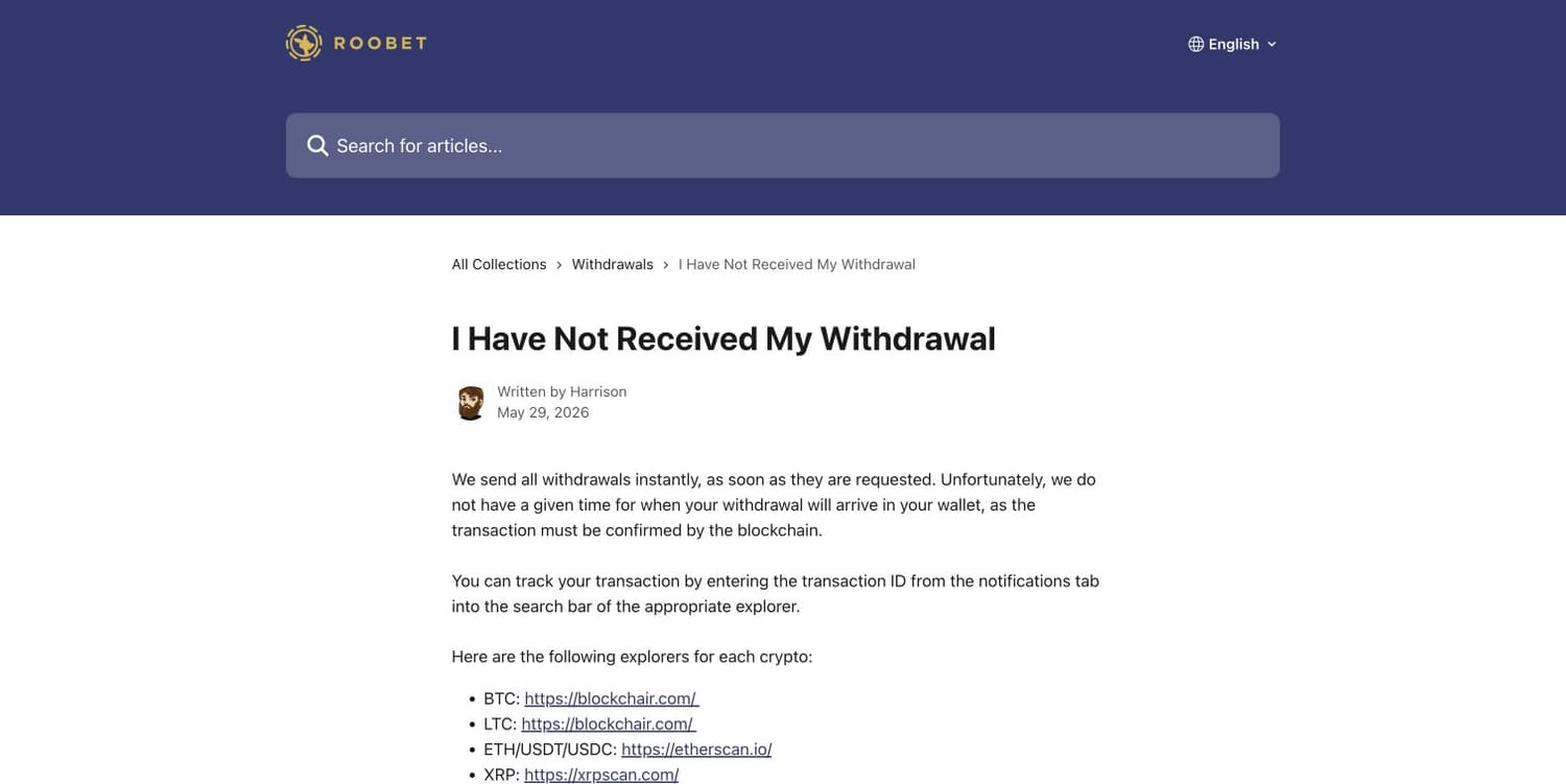 Roobet help distinguishes immediate crypto sending from receiving the withdrawal Roobet help distinguishes immediate crypto sending from receiving the withdrawal