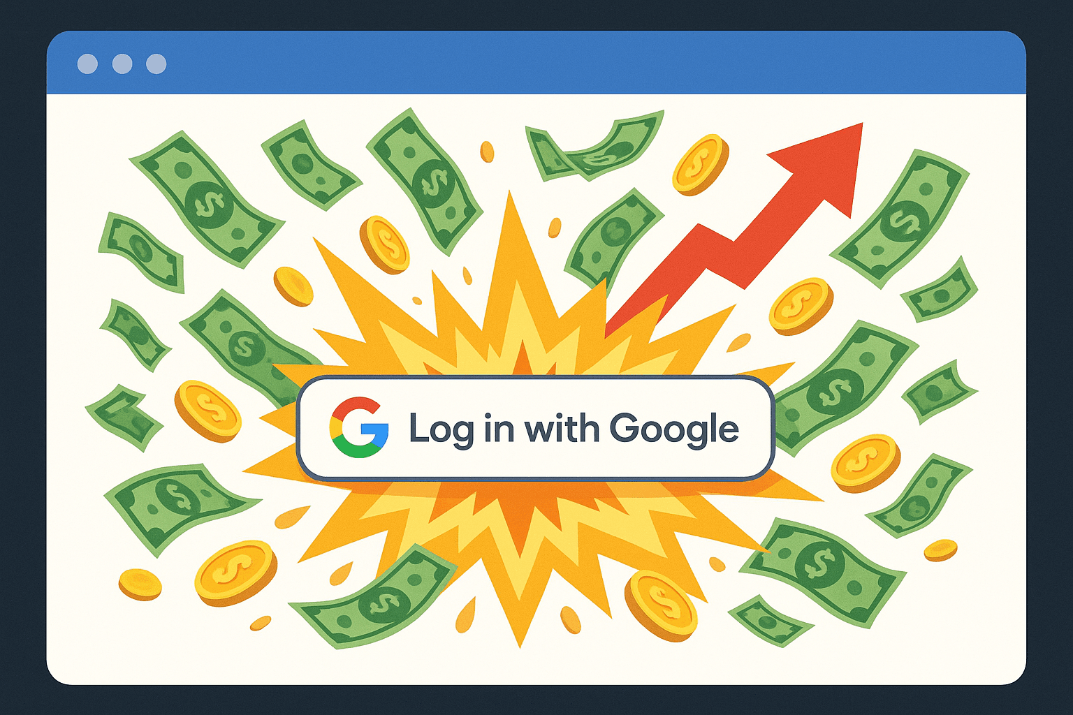 Illustration of a prominent 'Sign in with Google' button boosting a website's conversion rate.