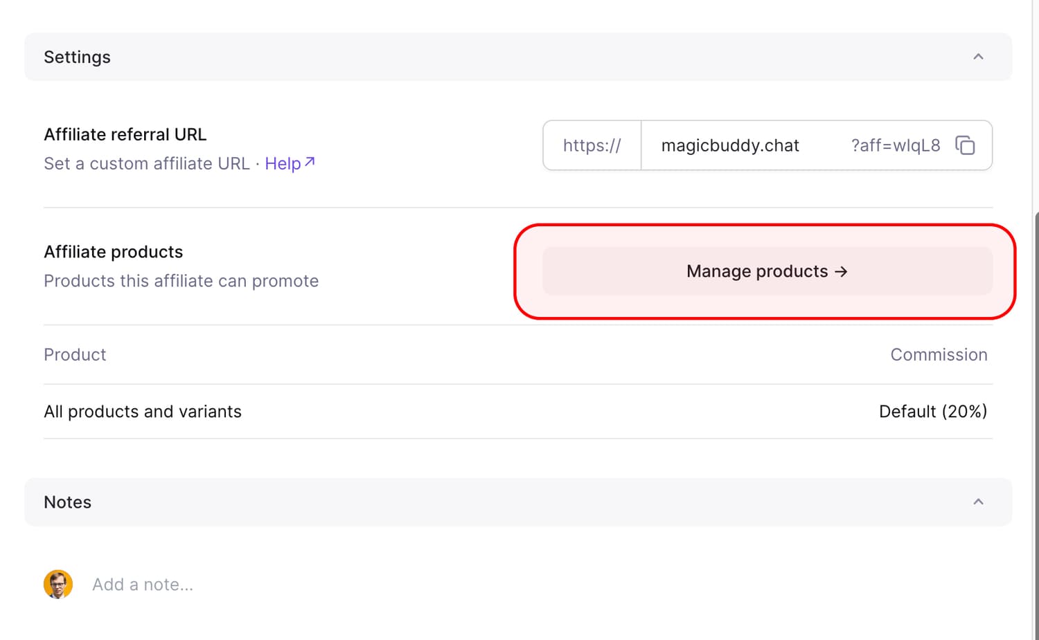 Affiliate settings Affiliate settings