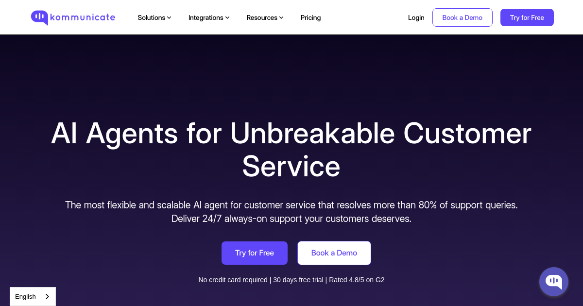 Screenshot of kommunicate.io