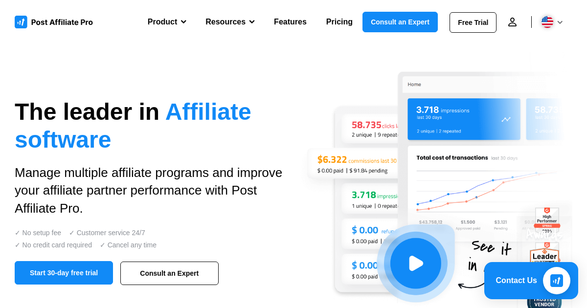 Screenshot of postaffiliatepro.com