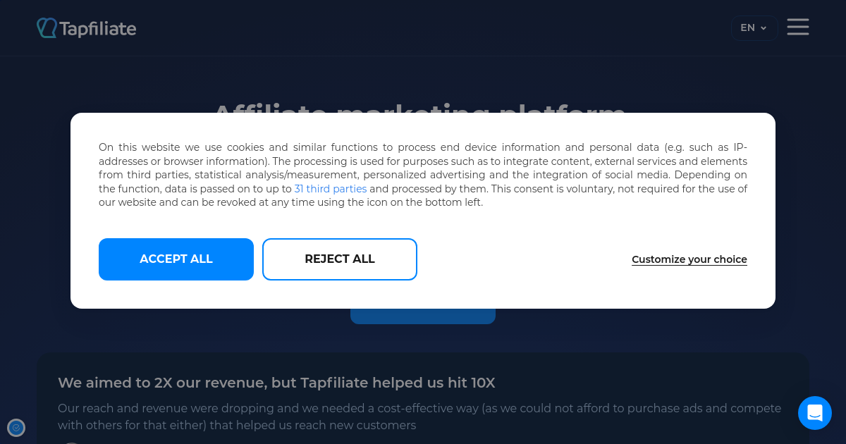 Screenshot of tapfiliate.com