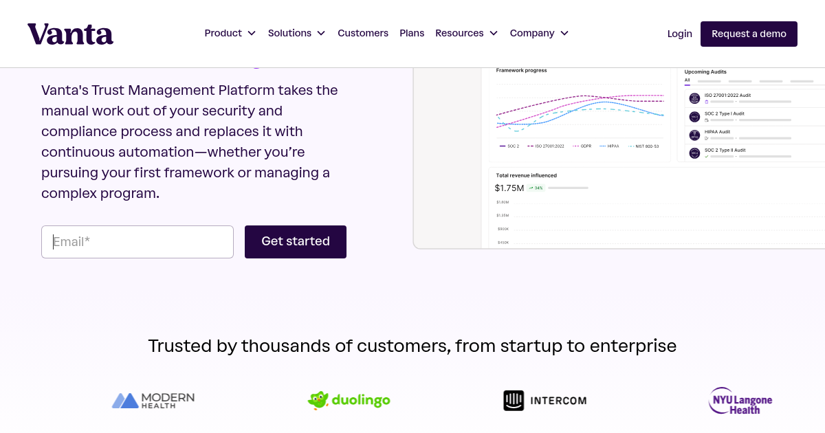 Screenshot of vanta.com