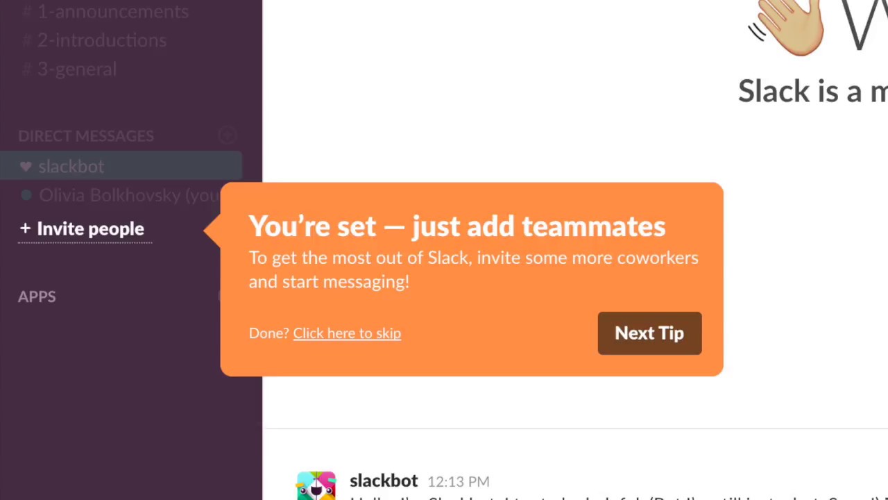 Slack's hints to invite team members